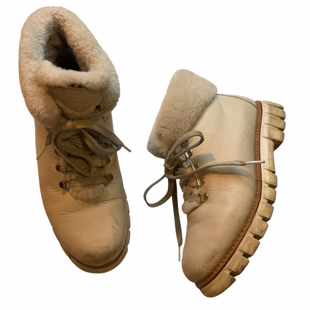 Oscar Sport Kira Cream Leather Shearling Winter Snow laced Boots Women’s 40 / 9